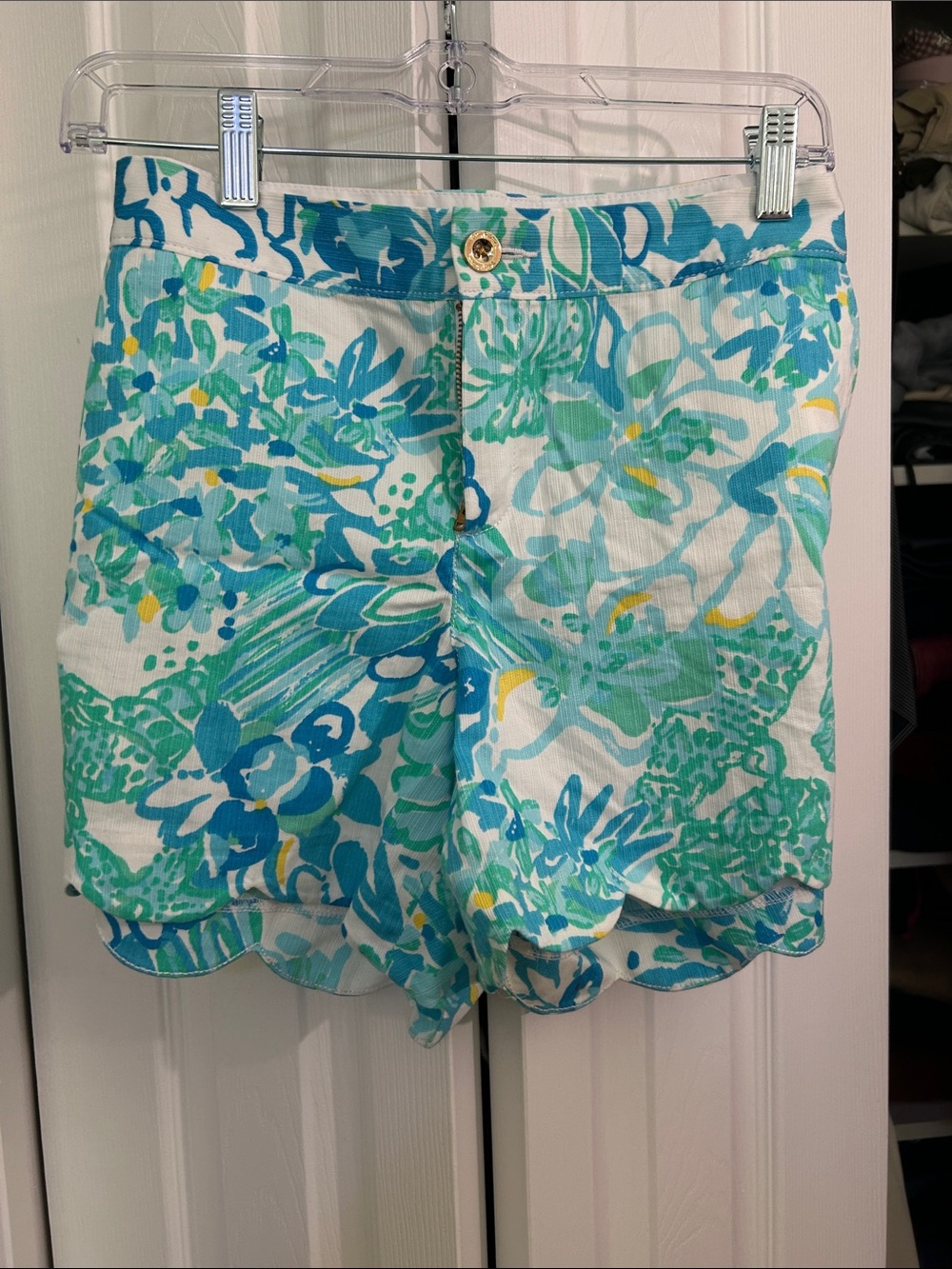 Lilly Pulitzer Turquoise Multi Floral Scalloped-Hem Shorts